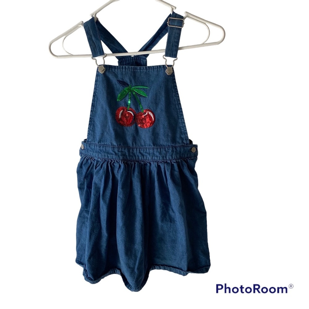 NWOT CYNTHIA Rowley jumper dress jean sequin cherries